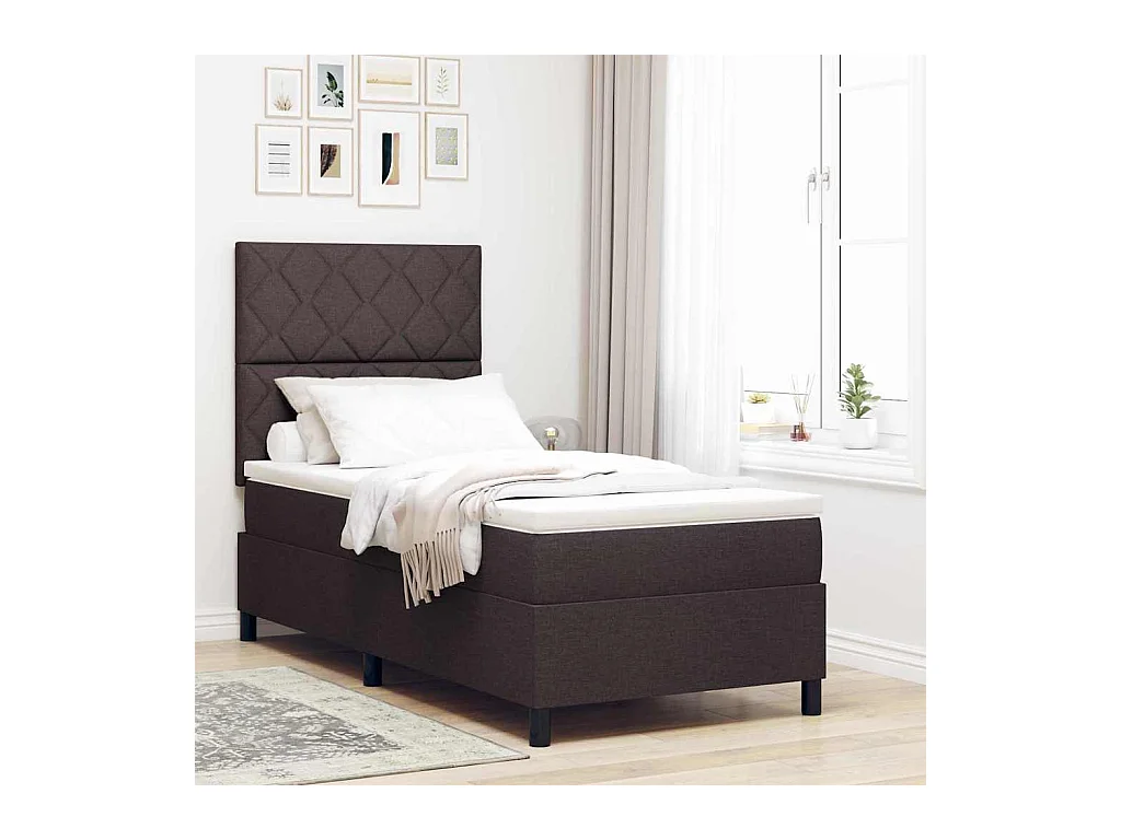 Letto a molle con materasso Marrone scuro 90 x 200 cm Tessuto