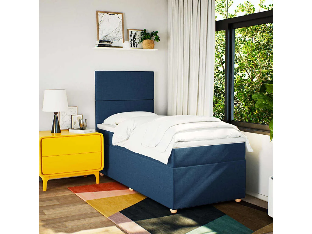 Sommier à lattes de lit avec matelas Bleu 90x200 cm Tissu