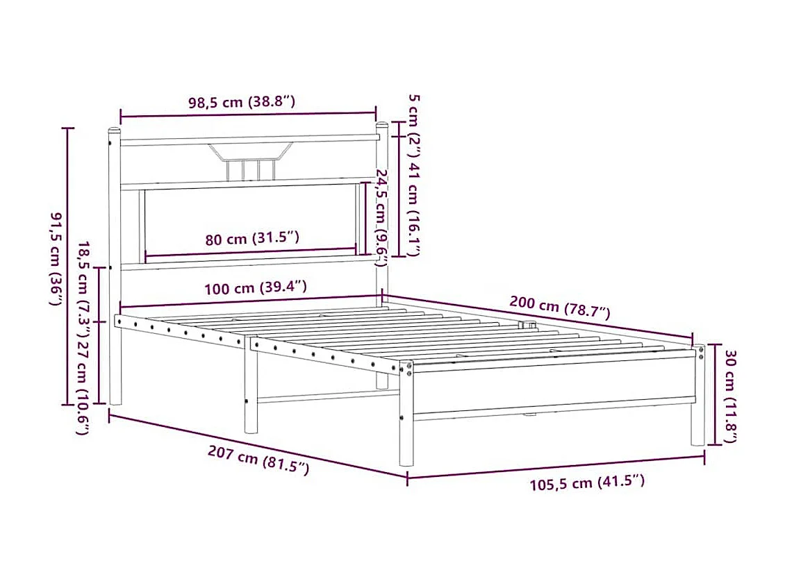 Bedframe zonder matras bewerkt hout bruin eikenkleur 100x200 cm