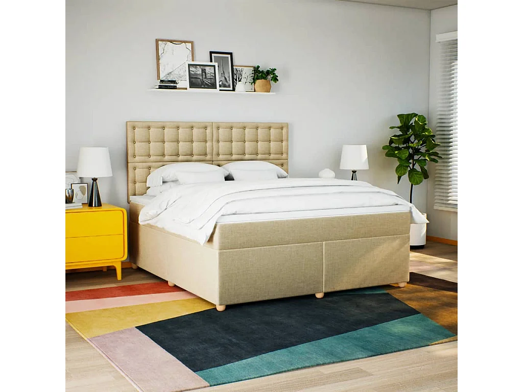 Giroletto a Molle con Materasso Crema 180x200 cm in Tessuto