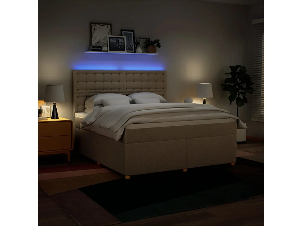Giroletto a Molle con Materasso Crema 180x200 cm in Tessuto