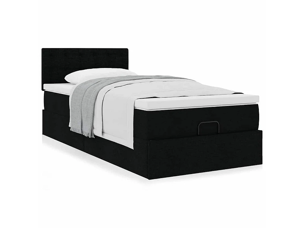 Lit ottoman avec matelas noir 100x200 cm tissu