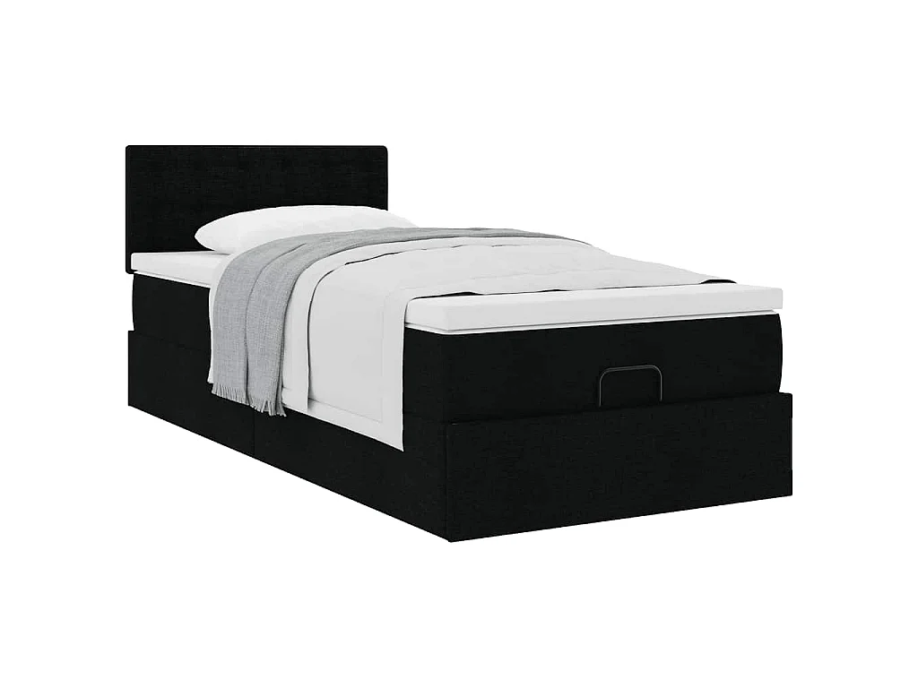 Lit ottoman avec matelas noir 100x200 cm tissu