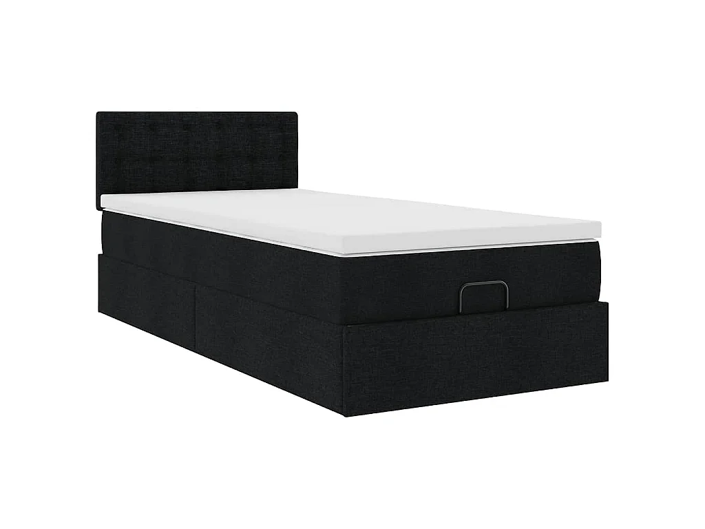Lit ottoman avec matelas noir 100x200 cm tissu
