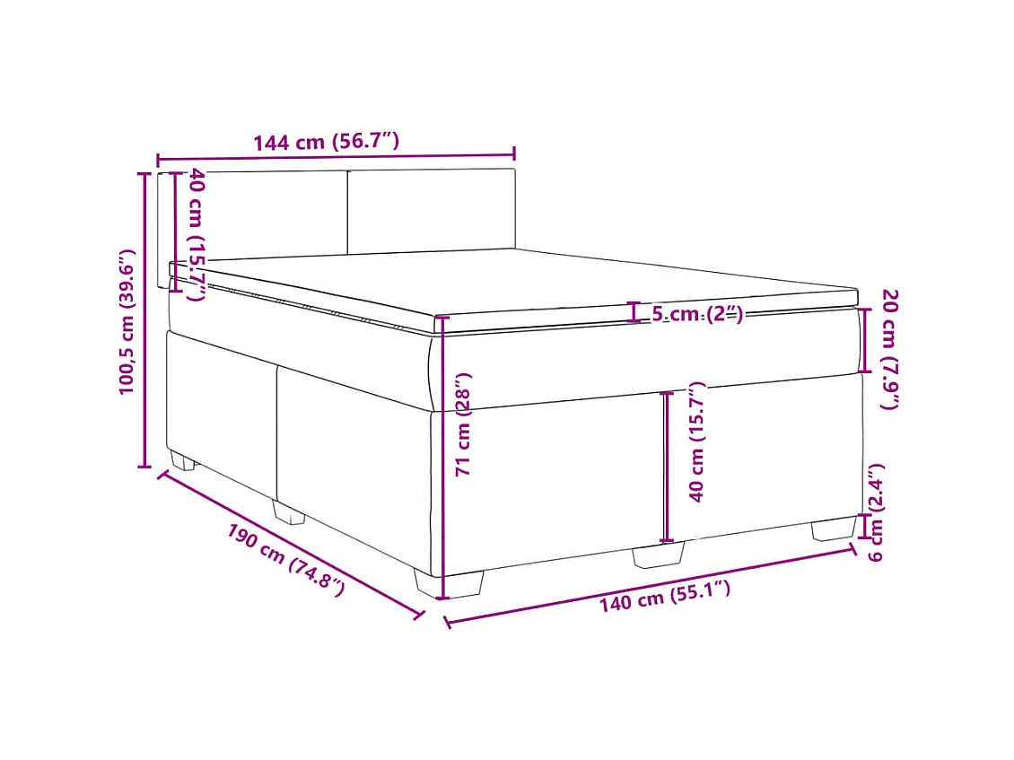 Sommier à lattes de lit avec matelas Taupe 140x190 cm Tissu