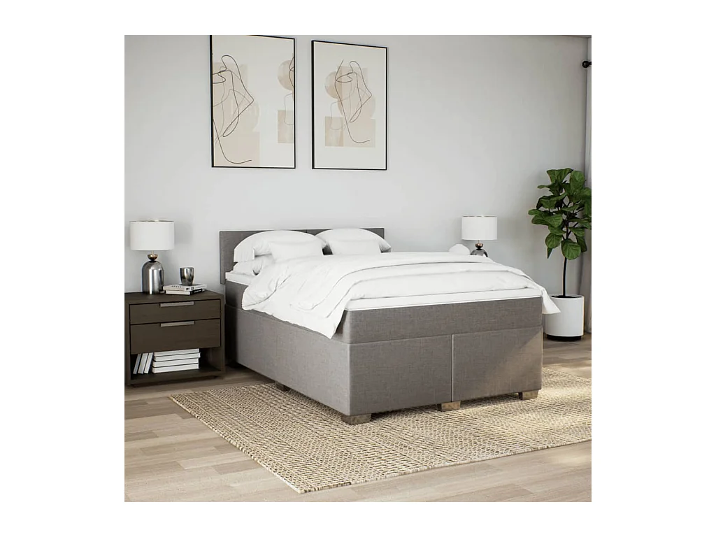 Sommier à lattes de lit avec matelas Taupe 140x190 cm Tissu