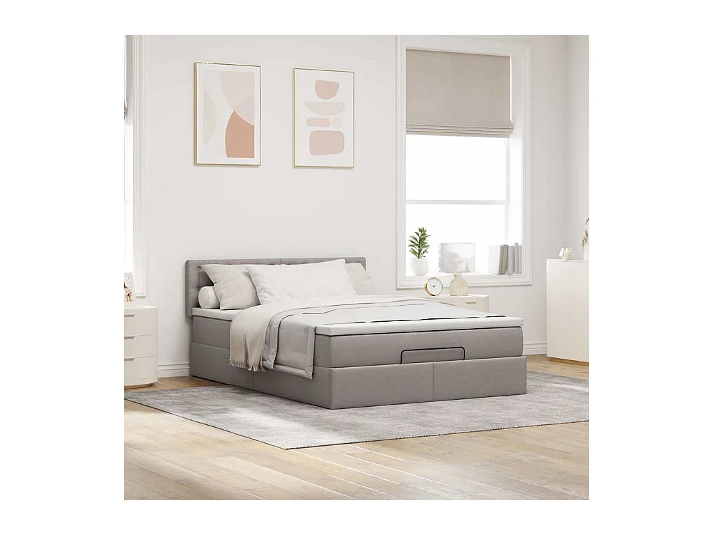 Ottomane Bett mit Matratze & LEDs Taupe 140x200 cm Stoff