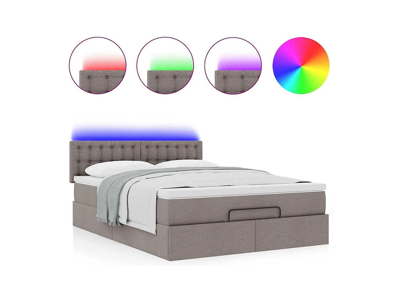 Ottomane Bett mit Matratze & LEDs Taupe 140x200 cm Stoff