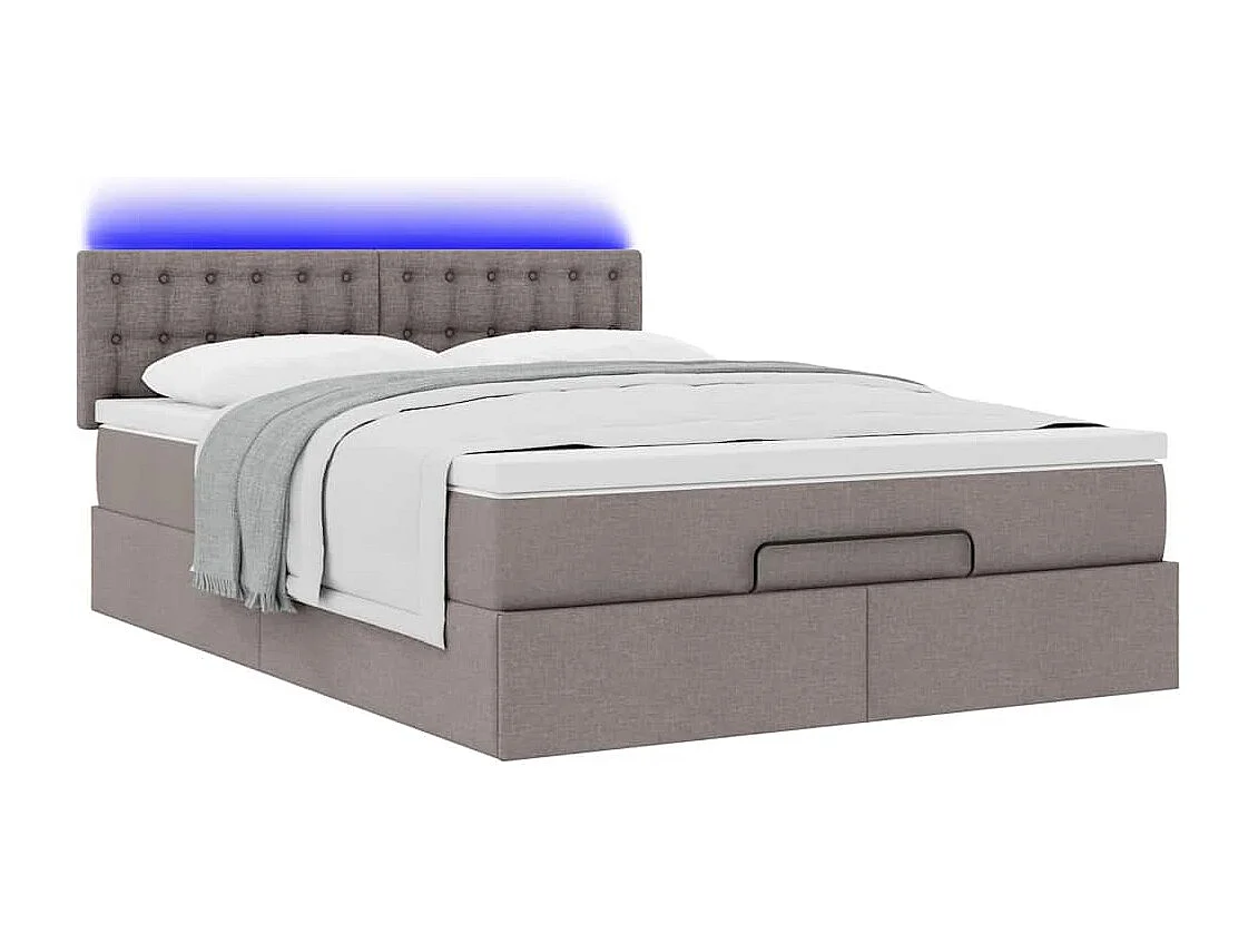 Ottomane Bett mit Matratze & LEDs Taupe 140x200 cm Stoff