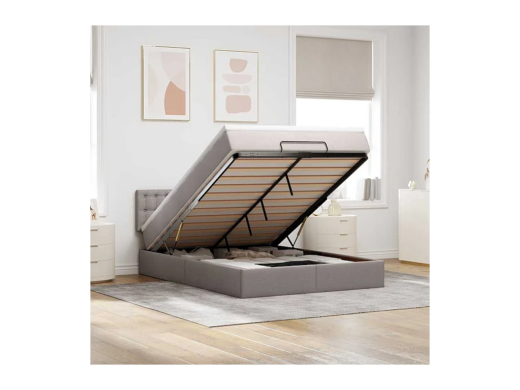Lit ottoman avec matelas et LED taupe 140x200 cm tissu
