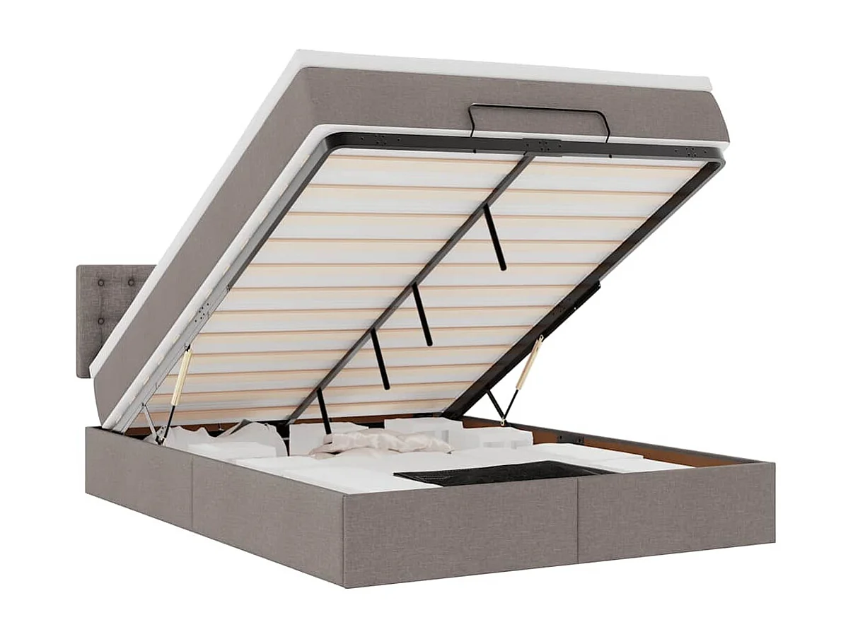 Pouf Letto con Materasso e LED Tortora 140x200 cm in Tessuto