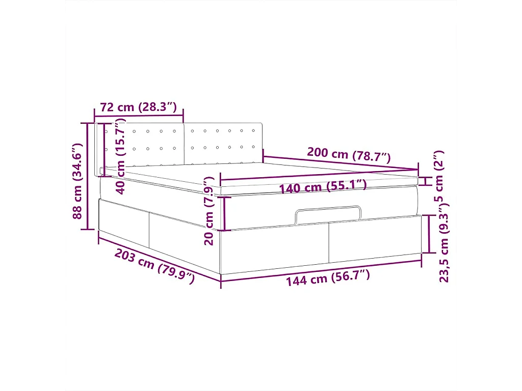 Pouf Letto con Materasso e LED Tortora 140x200 cm in Tessuto