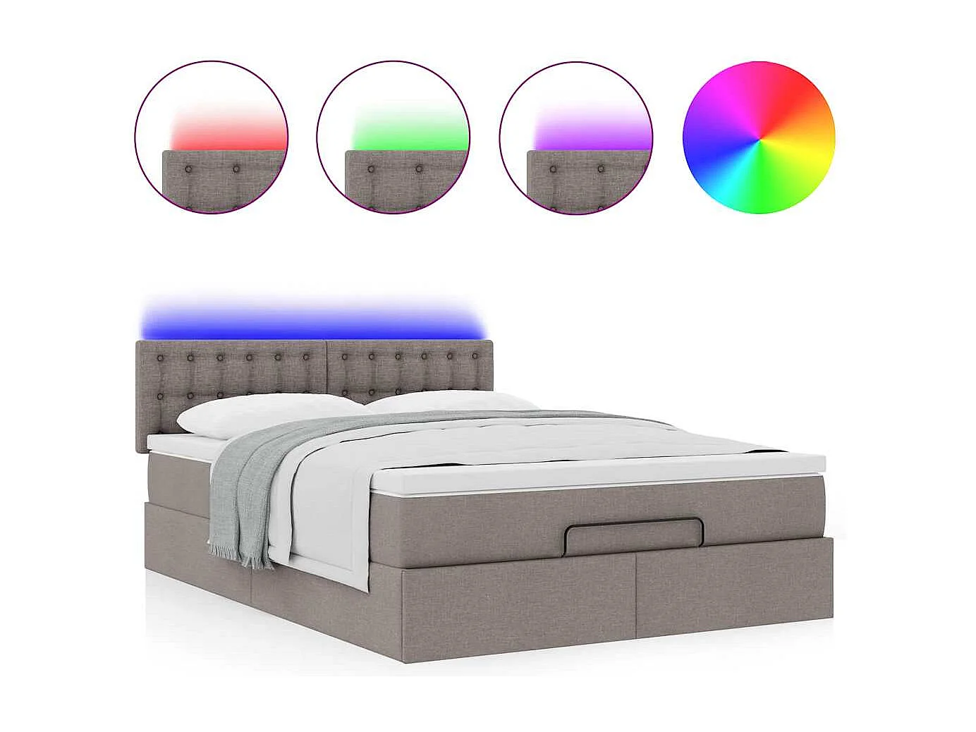 Pouf Letto con Materasso e LED Tortora 140x200 cm in Tessuto