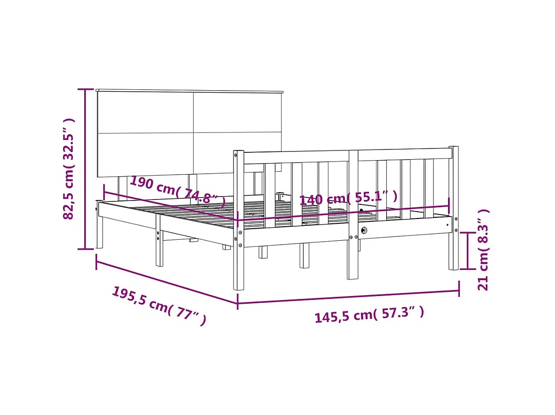Massivholzbett ohne Matratze 140x190 cm Kiefernholz