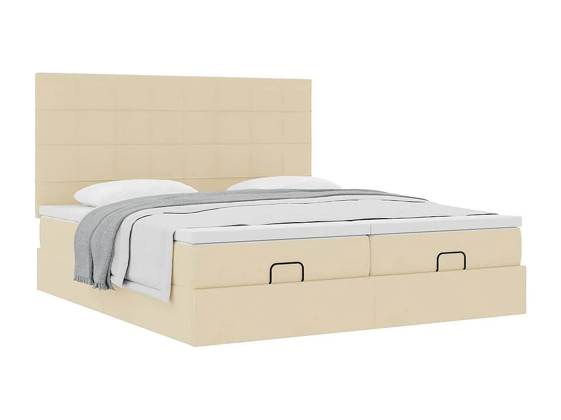 Cadre de lit ottoman avec matelas crème 160x200 cm tissu