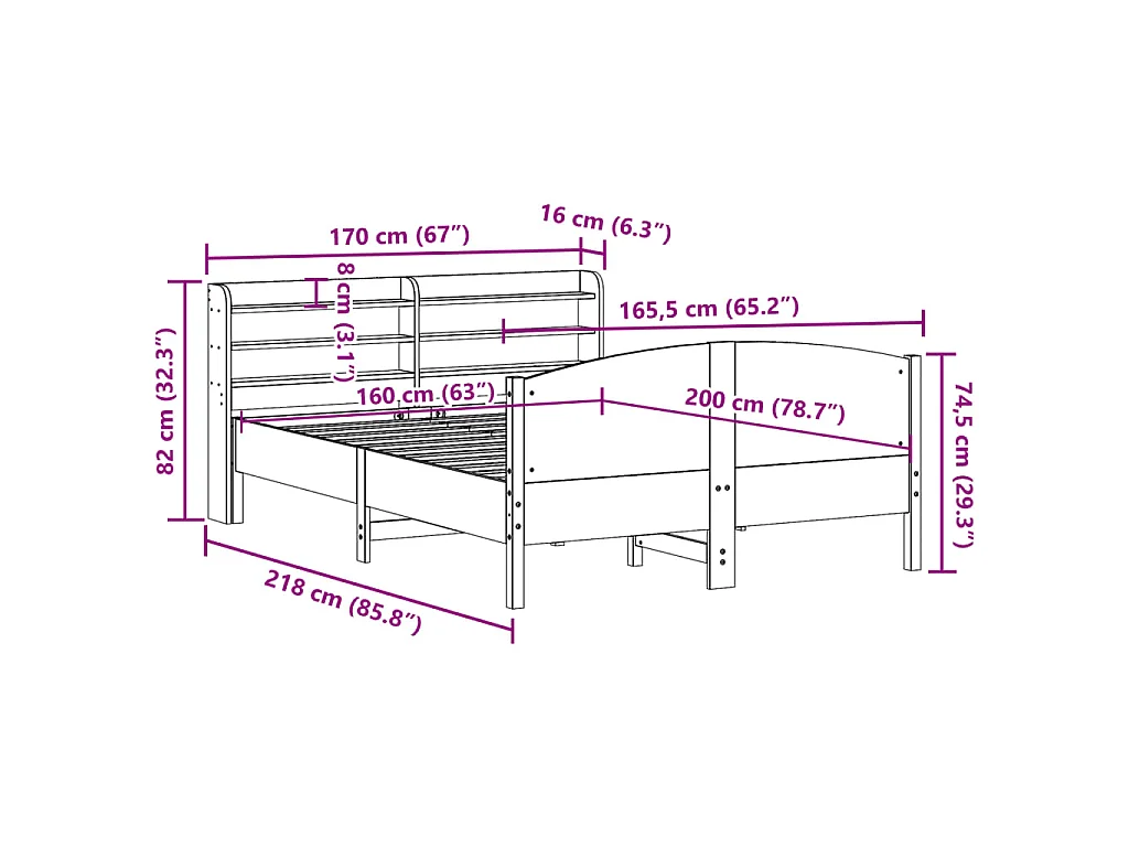 Cadre de lit sans matelas 160x200 cm bois massif de pin
