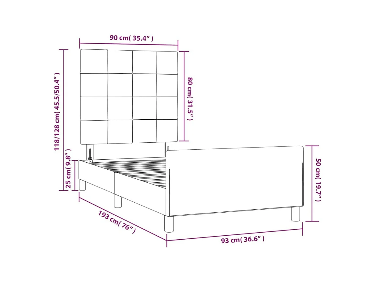 Cadre de lit sans matelas gris foncé 90x190 cm tissu