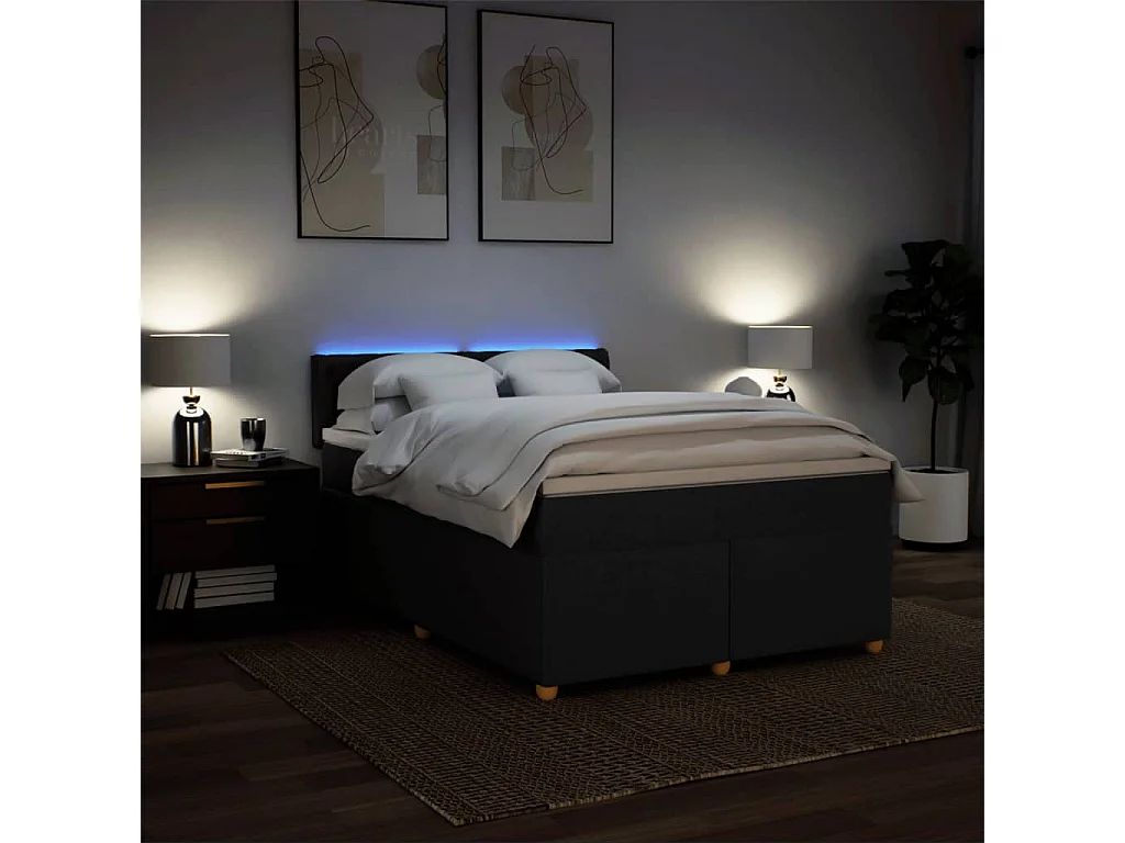 Boxspring met matras stof zwart 140x190 cm