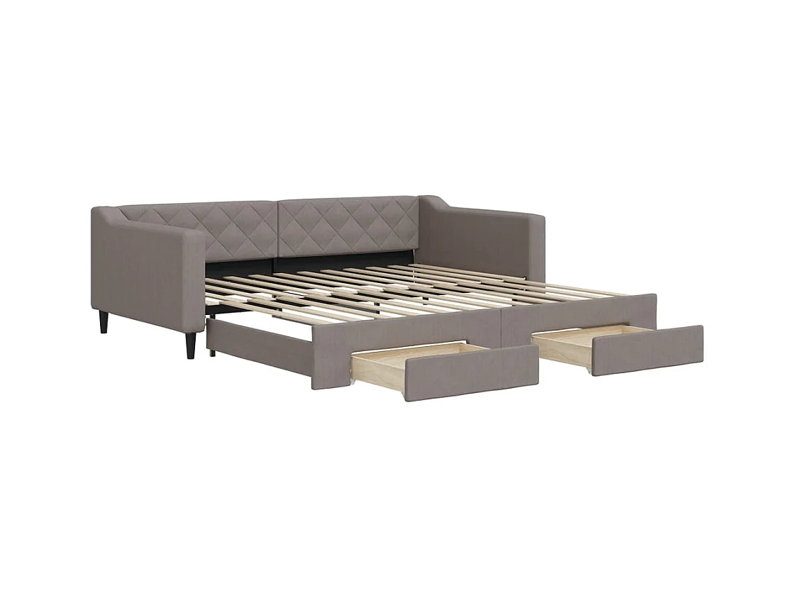 Lit de jour avec gigogne et tiroirs taupe 100x200 cm tissu