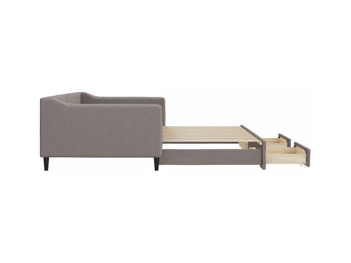 Lit de jour avec gigogne et tiroirs taupe 100x200 cm tissu