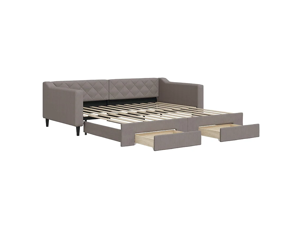 Slaapbank met onderschuifbed en lades 100x200 cm stof taupe