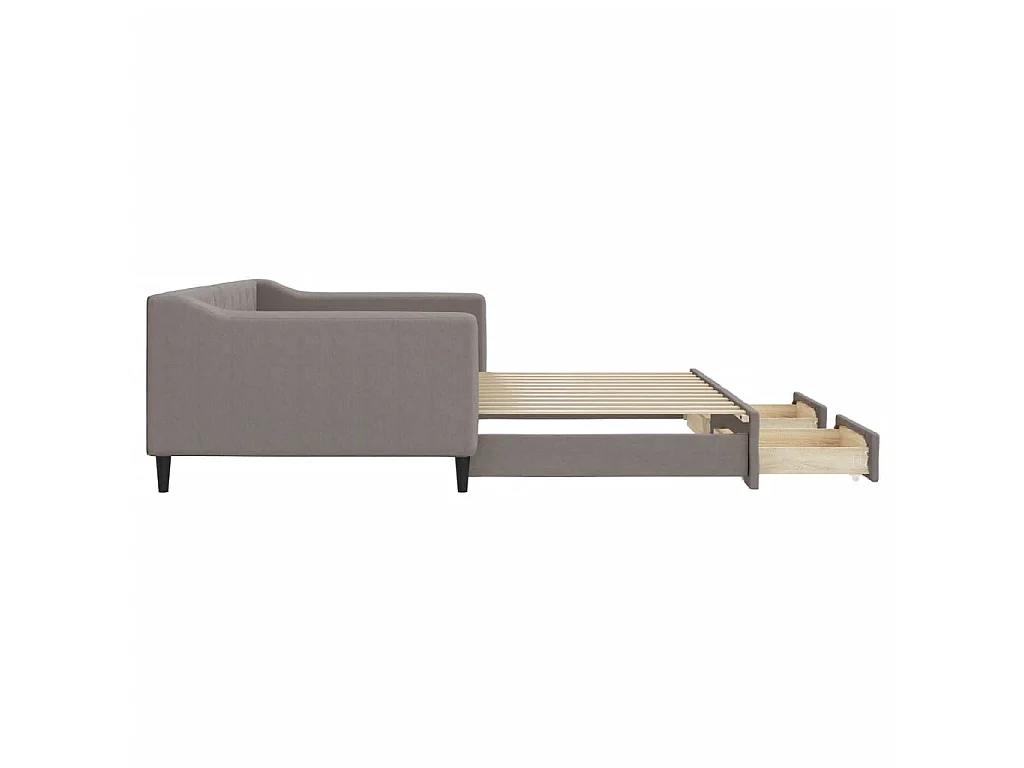 Slaapbank met onderschuifbed en lades 100x200 cm stof taupe