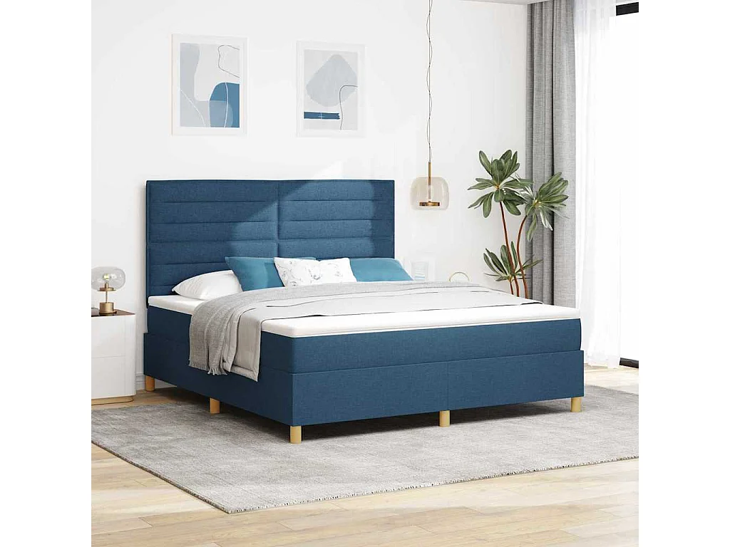 Lit à ressorts avec matelas Bleu 180 x 200 cm tissu