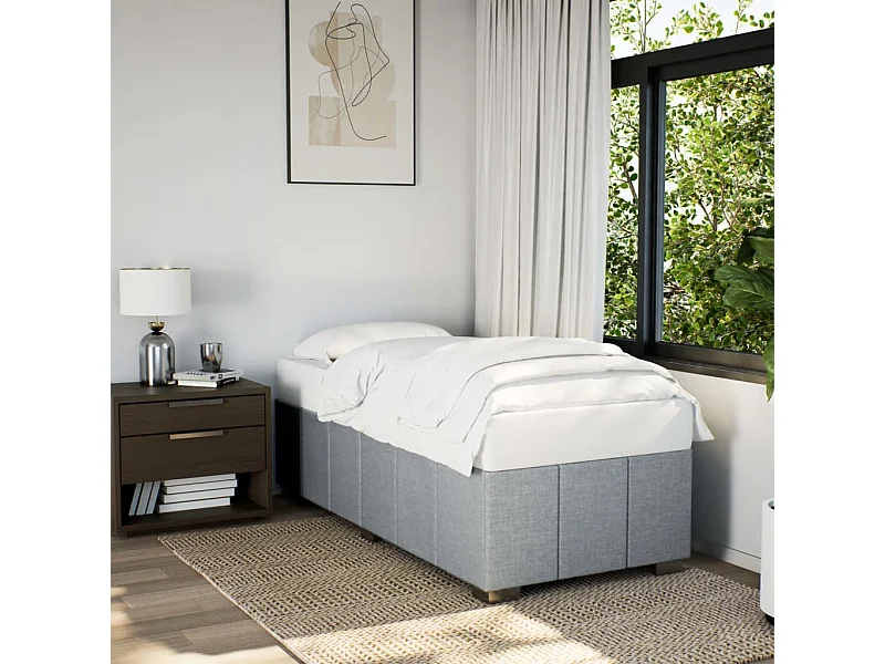 Estrutura de cama sem colchão 90x200 cm tecido cinzento-claro