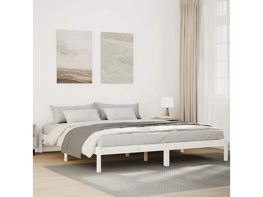Letto Extra Lungo senza Materasso Bianco 180x220 cm in Pino