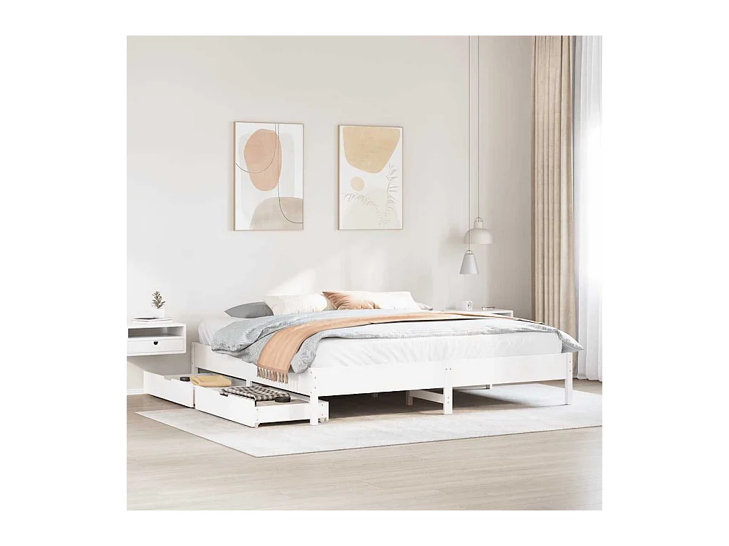 Cadre de lit sans matelas blanc 180x200 cm bois massif de pin