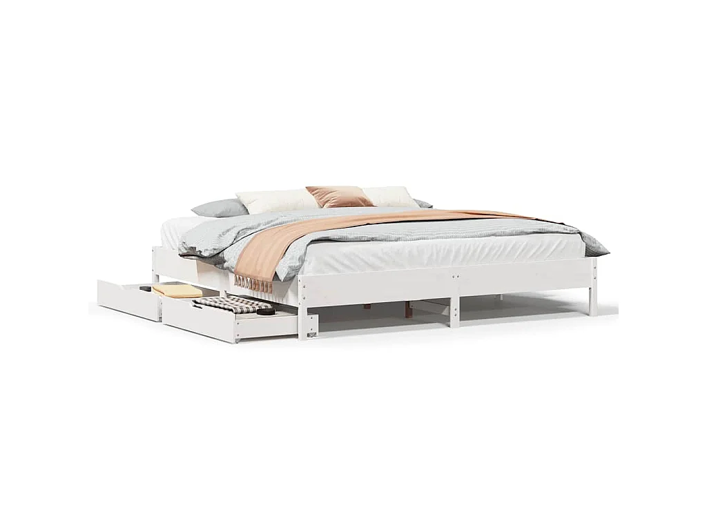 Cadre de lit sans matelas blanc 180x200 cm bois massif de pin