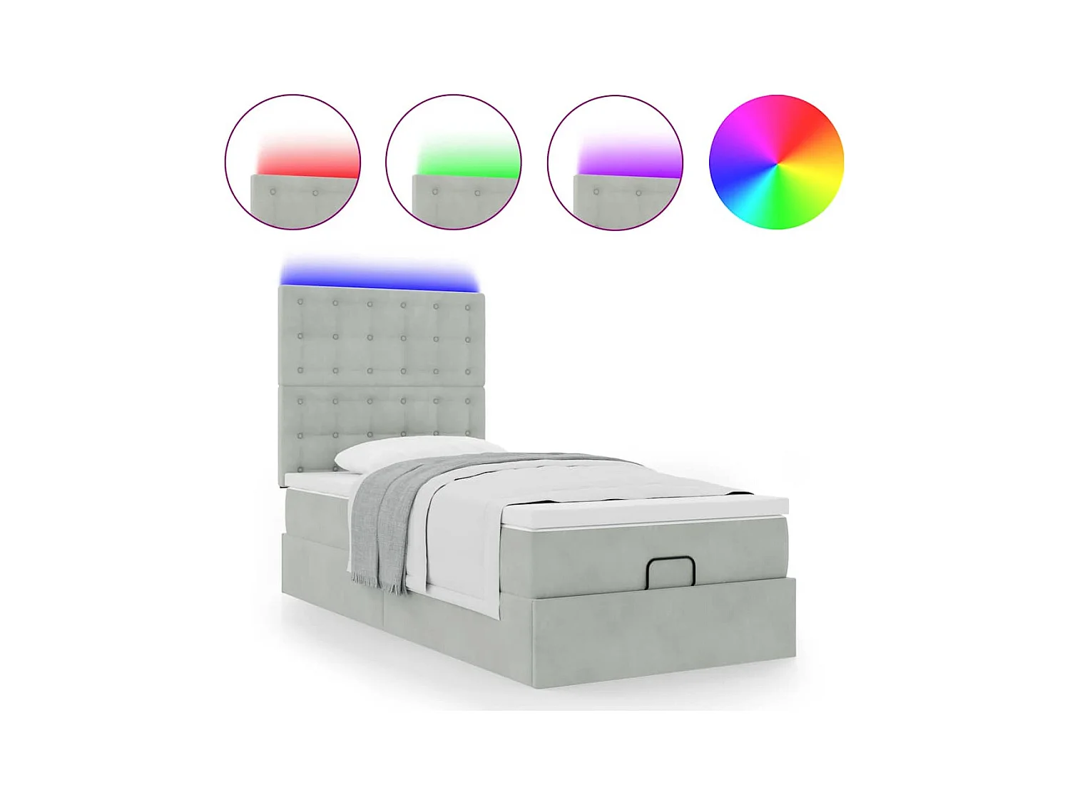 Cadre de lit ottoman et matelas gris clair 100x200 cm velours