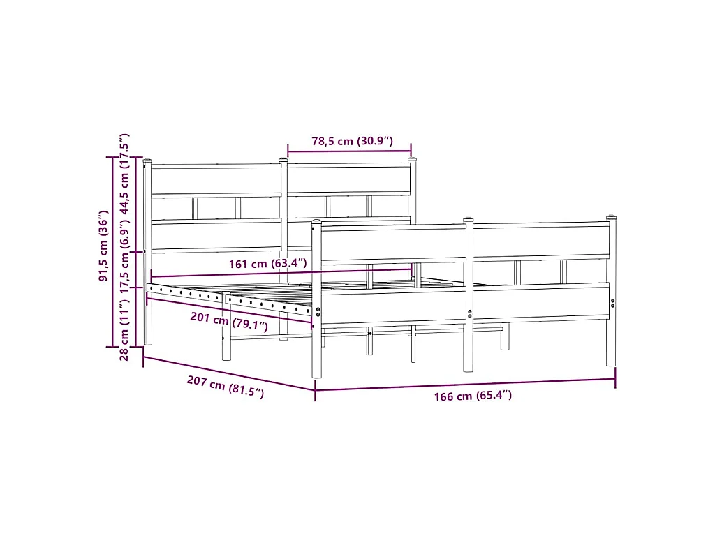 Cadre de lit en métal sans matelas chêne marron 160x200 cm