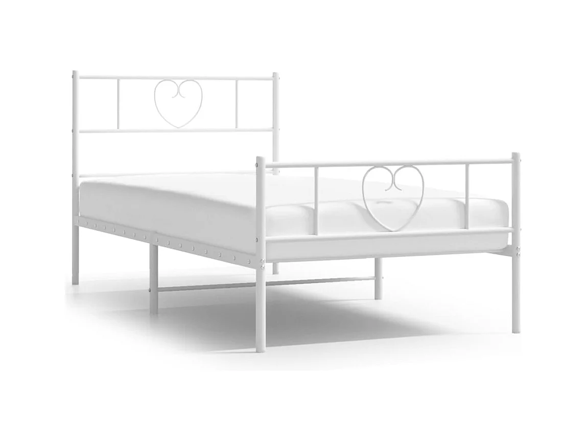 Cadre de lit métal sans matelas avec pied de lit blanc 90x200cm