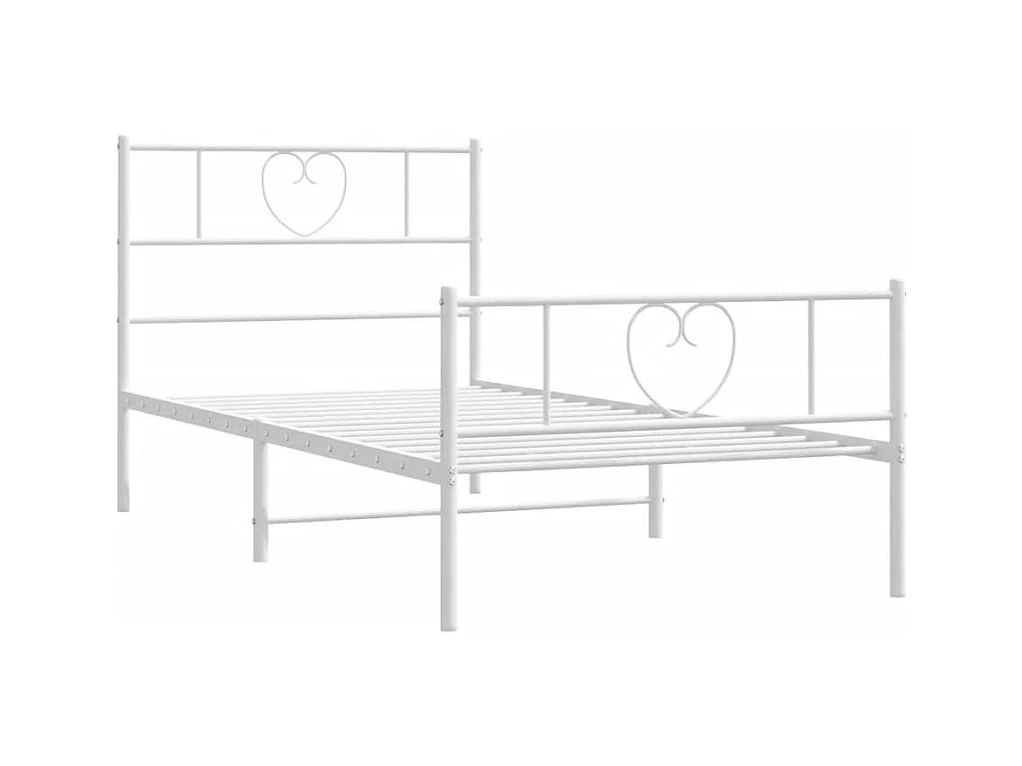 Cadre de lit métal sans matelas avec pied de lit blanc 90x200cm