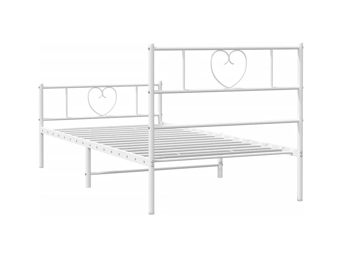 Cadre de lit métal sans matelas avec pied de lit blanc 90x200cm