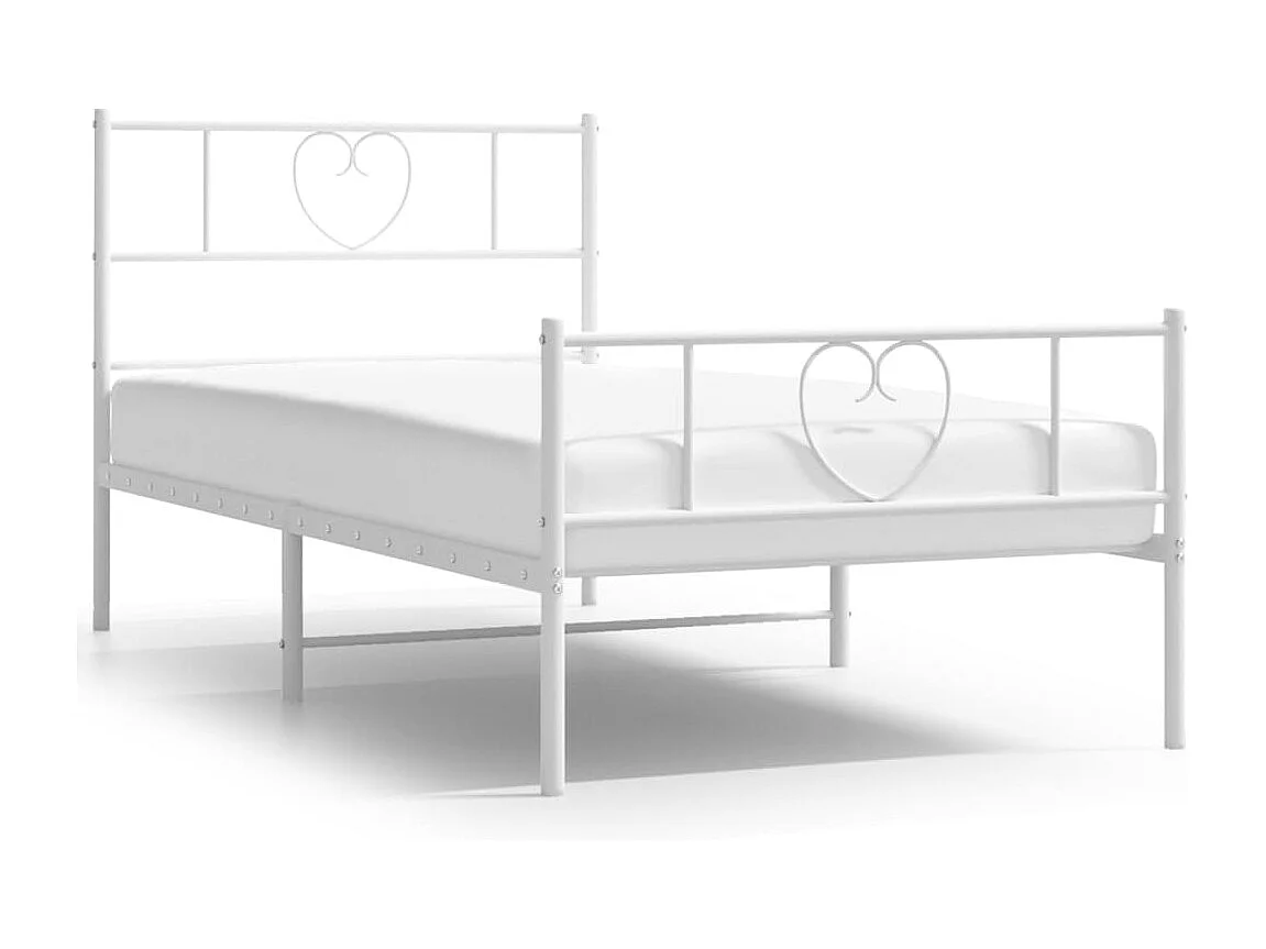 Cadre de lit métal sans matelas avec pied de lit blanc 90x200cm
