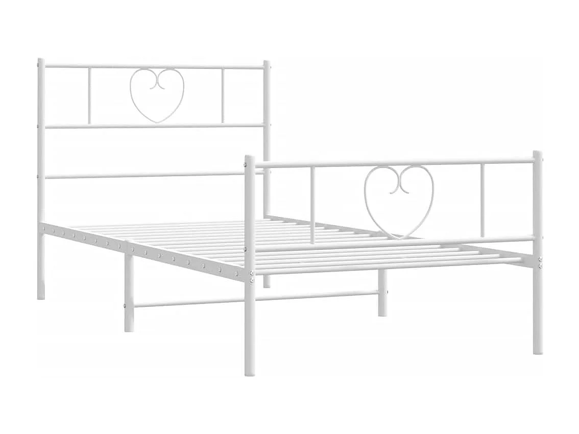 Cadre de lit métal sans matelas avec pied de lit blanc 90x200cm