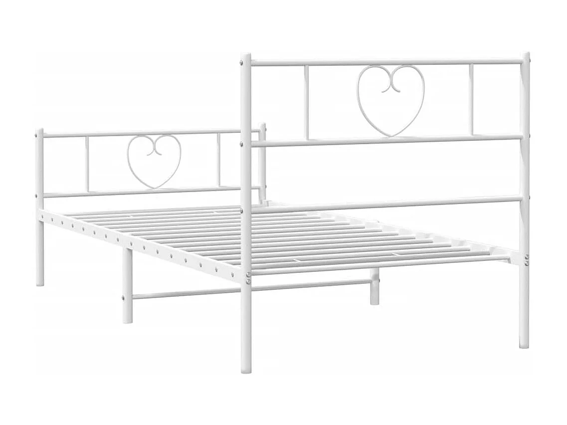 Cadre de lit métal sans matelas avec pied de lit blanc 90x200cm