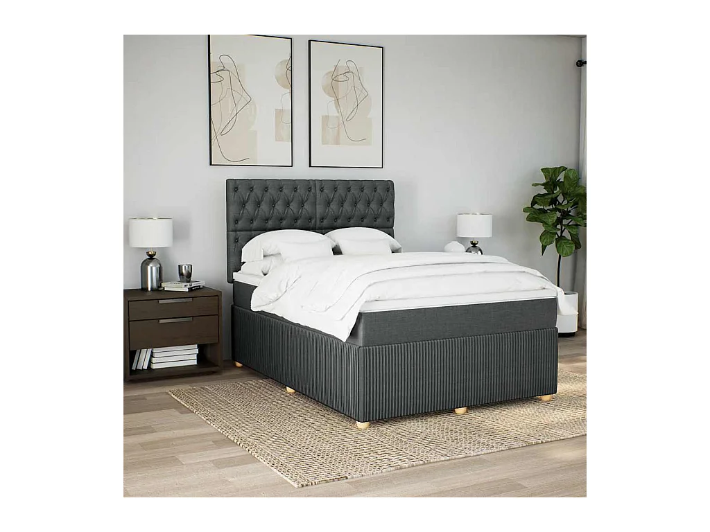 Sommier à lattes de lit avec matelas Gris foncé 140x190cm Tissu