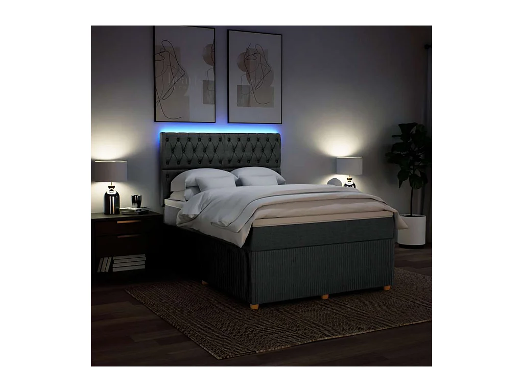 Sommier à lattes de lit avec matelas Gris foncé 140x190cm Tissu