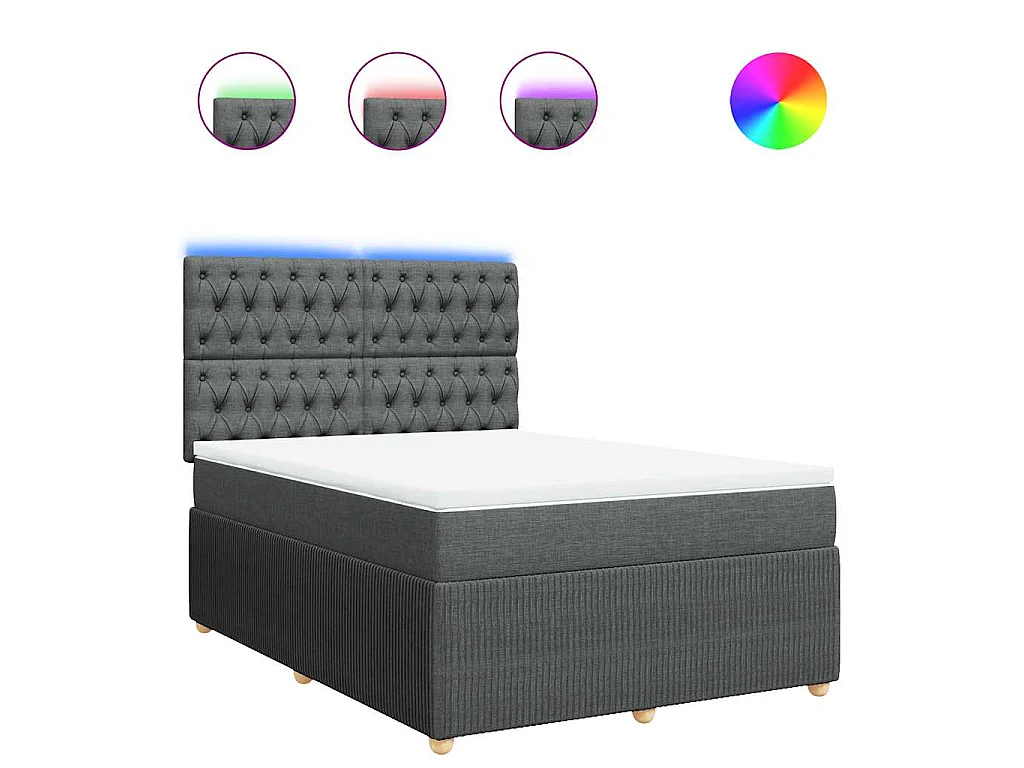 Cama box spring con colchón tela gris oscuro 140x190 cm