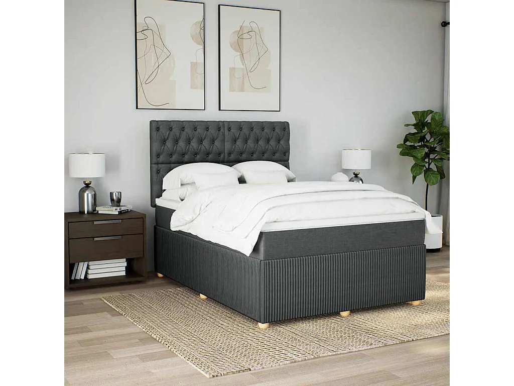 Cama box spring con colchón tela gris oscuro 140x190 cm
