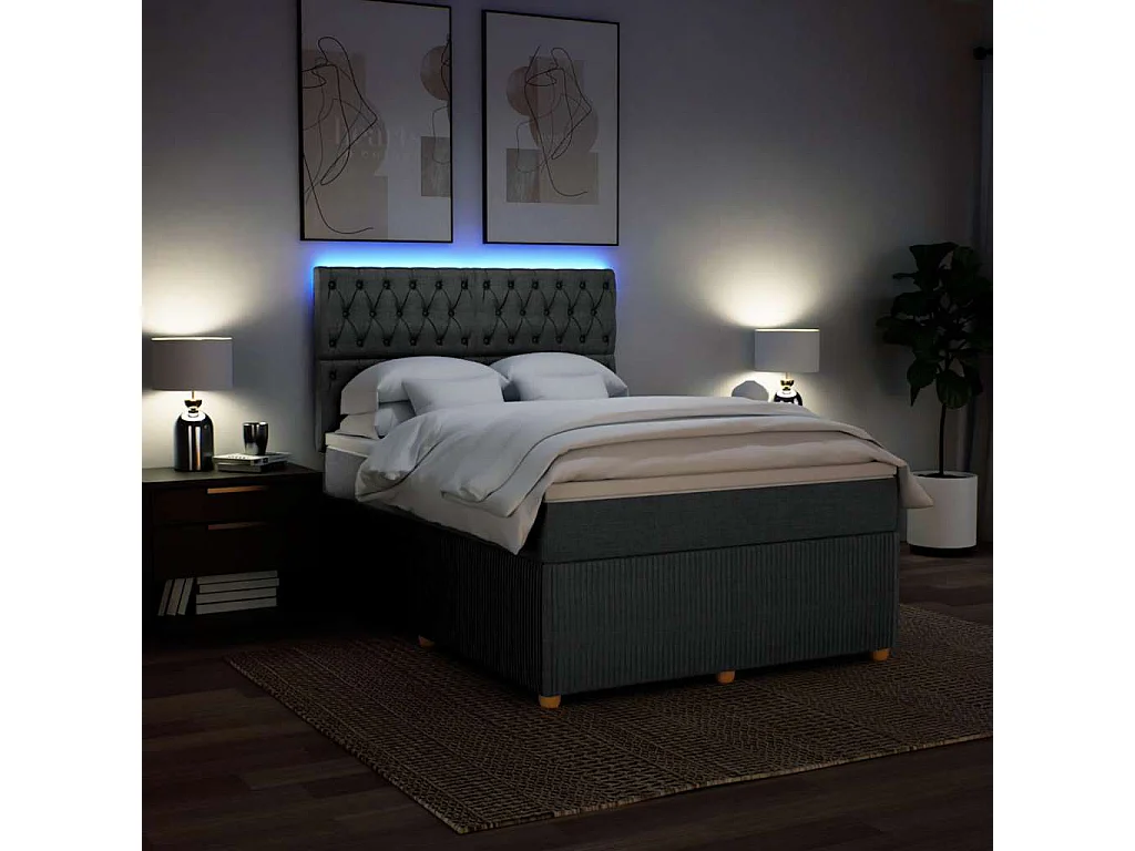 Cama box spring con colchón tela gris oscuro 140x190 cm