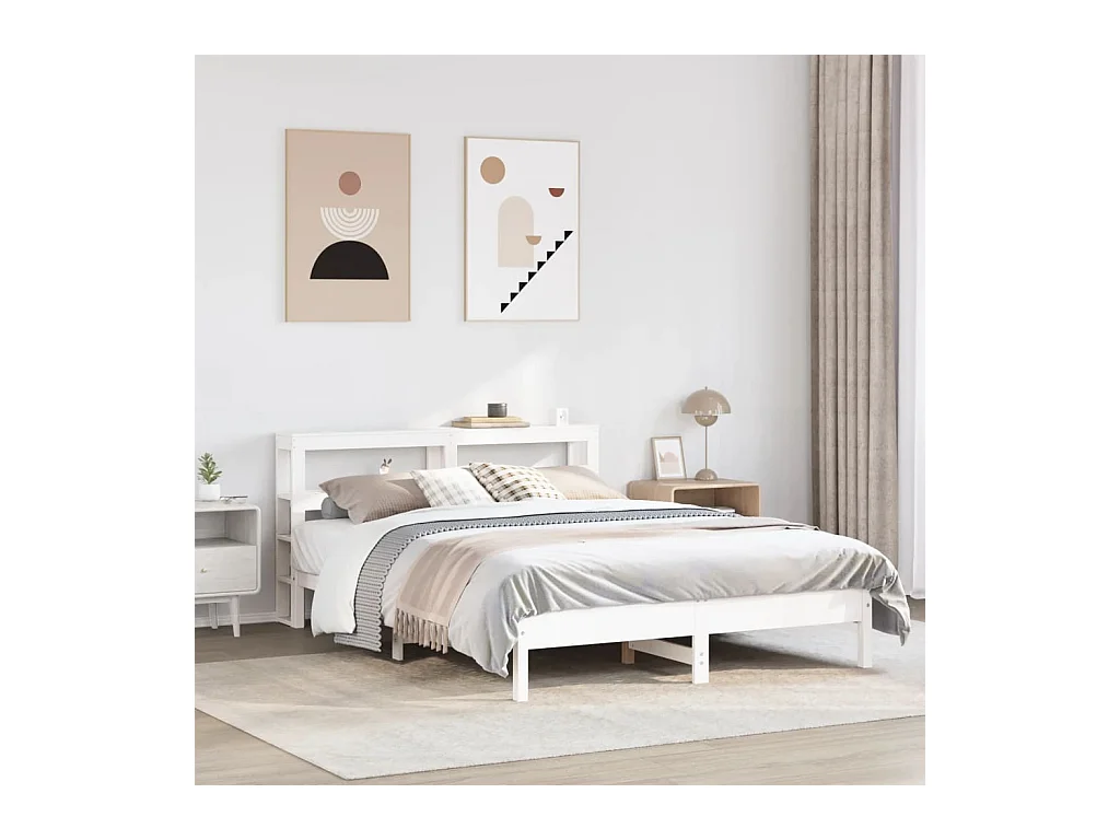 Cadre de lit sans matelas blanc 140x190 cm bois de pin massif