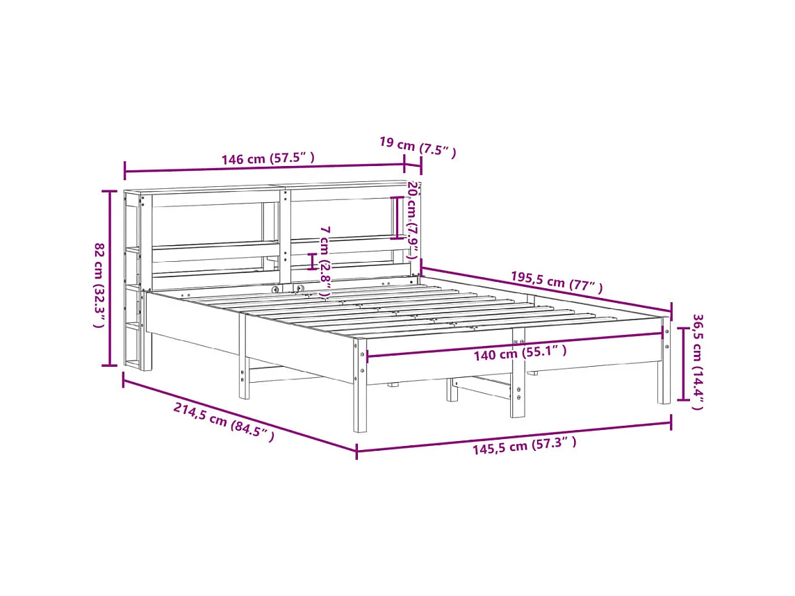 Cadre de lit sans matelas blanc 140x190 cm bois de pin massif