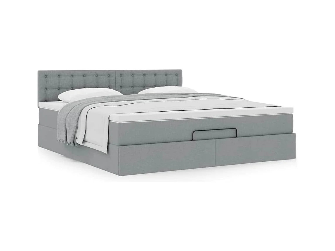 Lit ottoman avec matelas gris clair 160x200 cm tissu