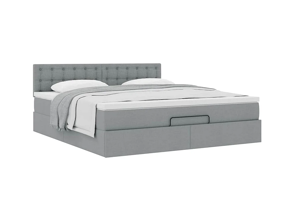 Lit ottoman avec matelas gris clair 160x200 cm tissu