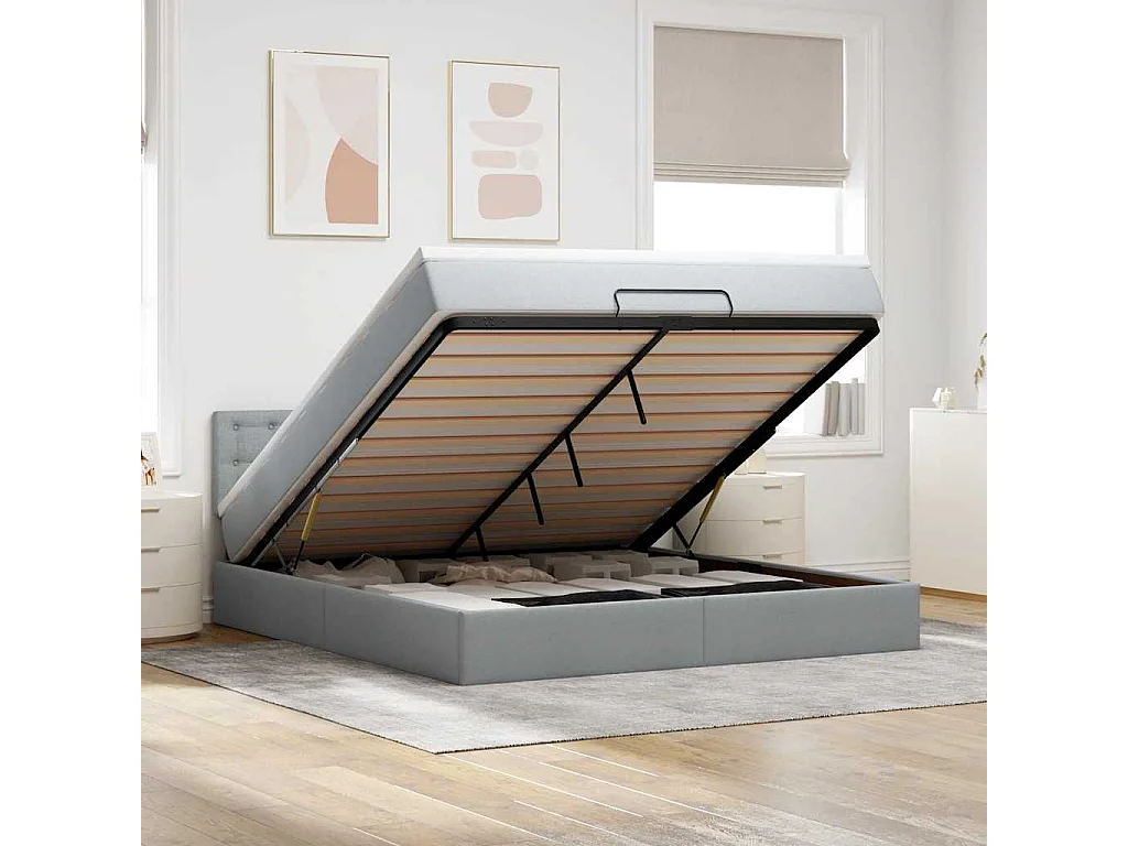 Lit ottoman avec matelas gris clair 160x200 cm tissu