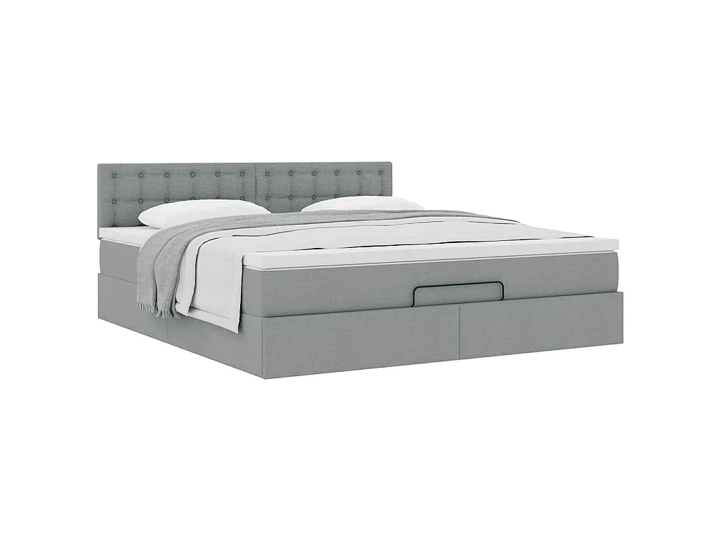Lit ottoman avec matelas gris clair 160x200 cm tissu
